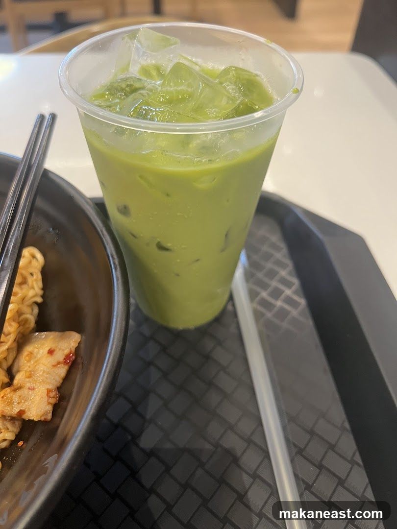 Iced Matcha Latte and Noodles