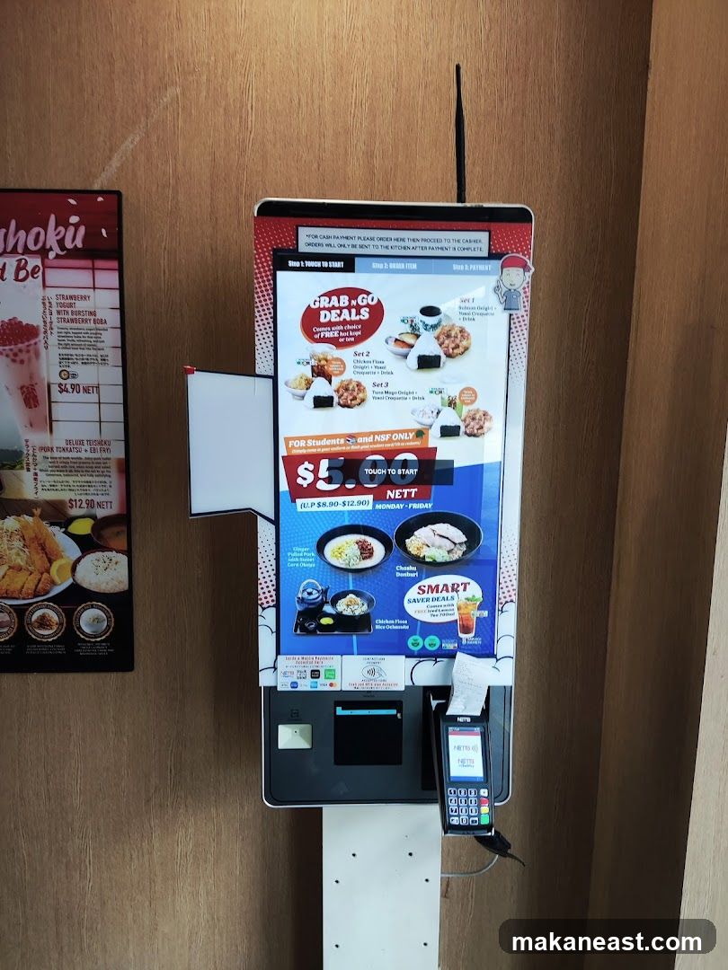 Self-service kiosk and menu board