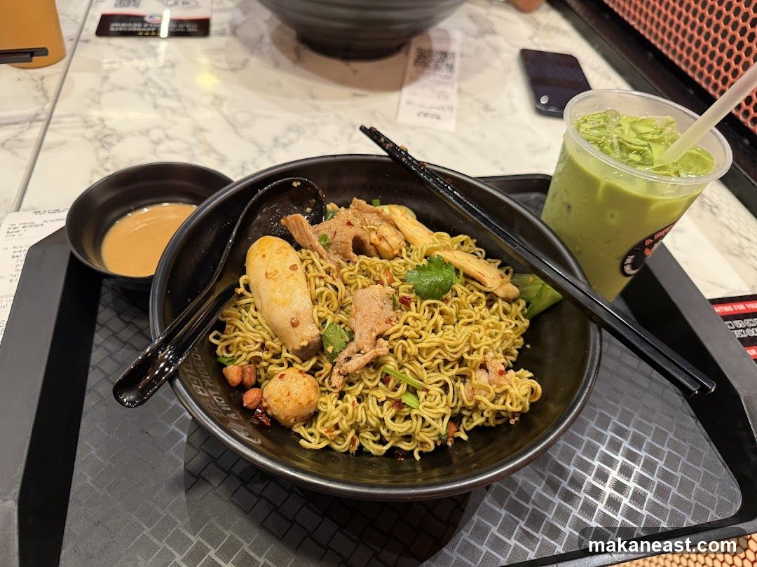 Noodle Dish with Drink