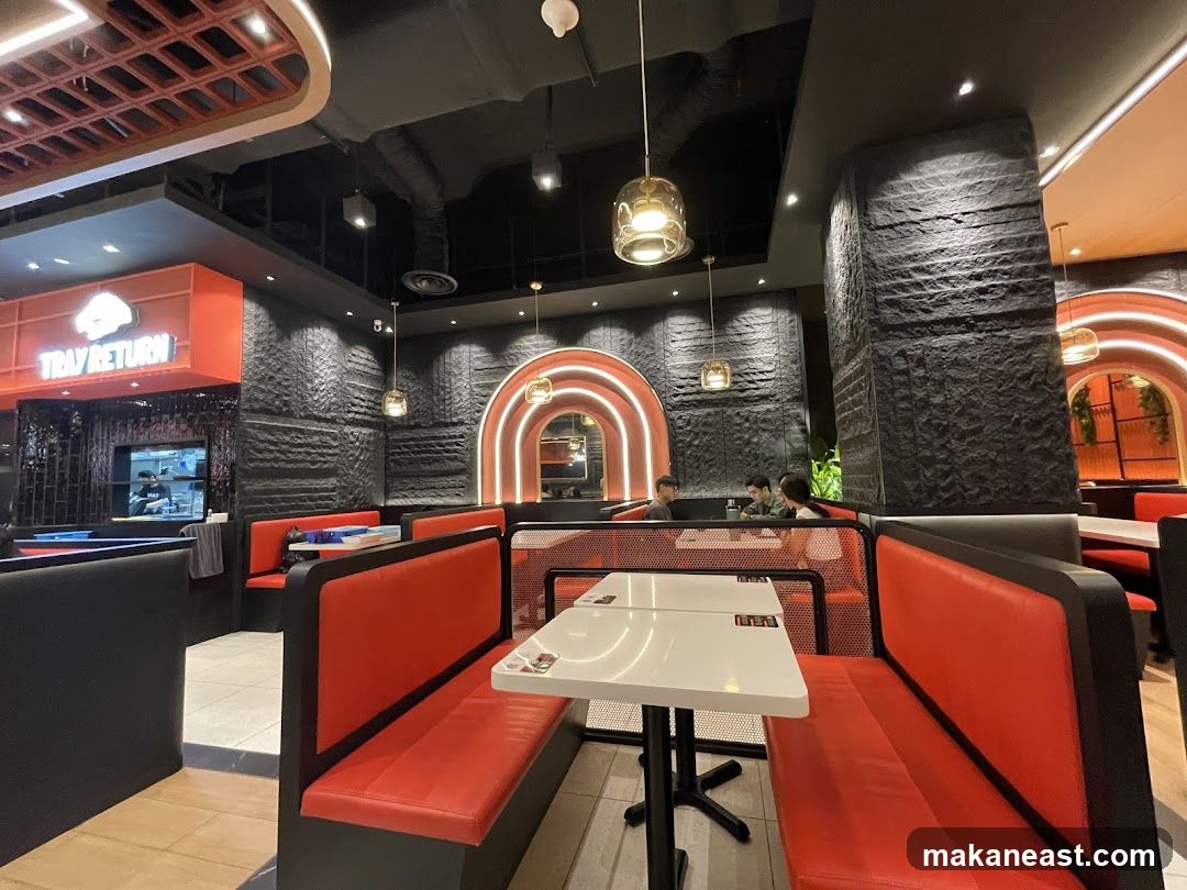Restaurant Interior with Red Booths