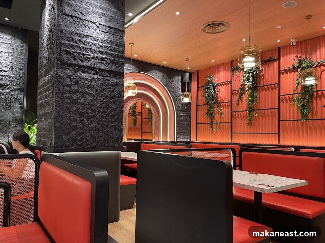 Restaurant Interior with Red Booths