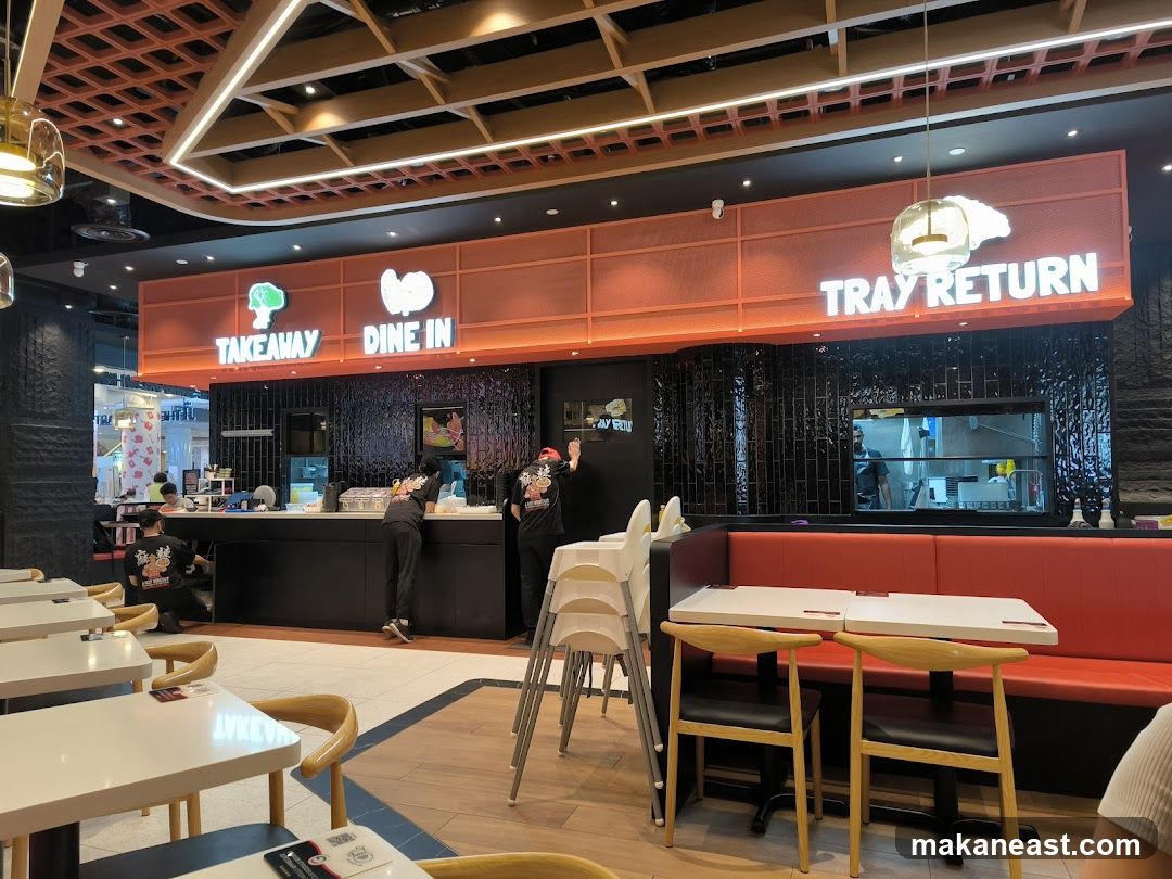 Restaurant Interior with Takeaway and Dine-In Signs