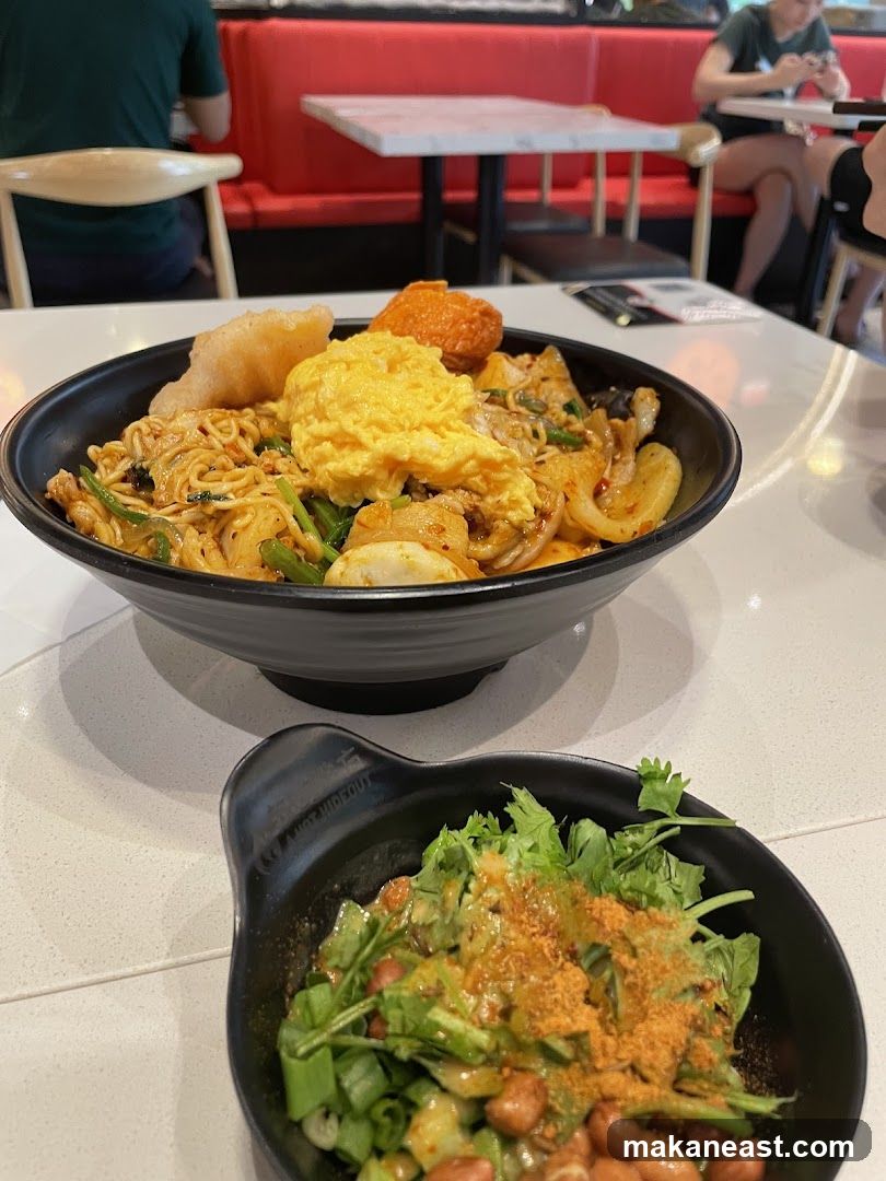 Spicy Noodle Dish and Side Salad