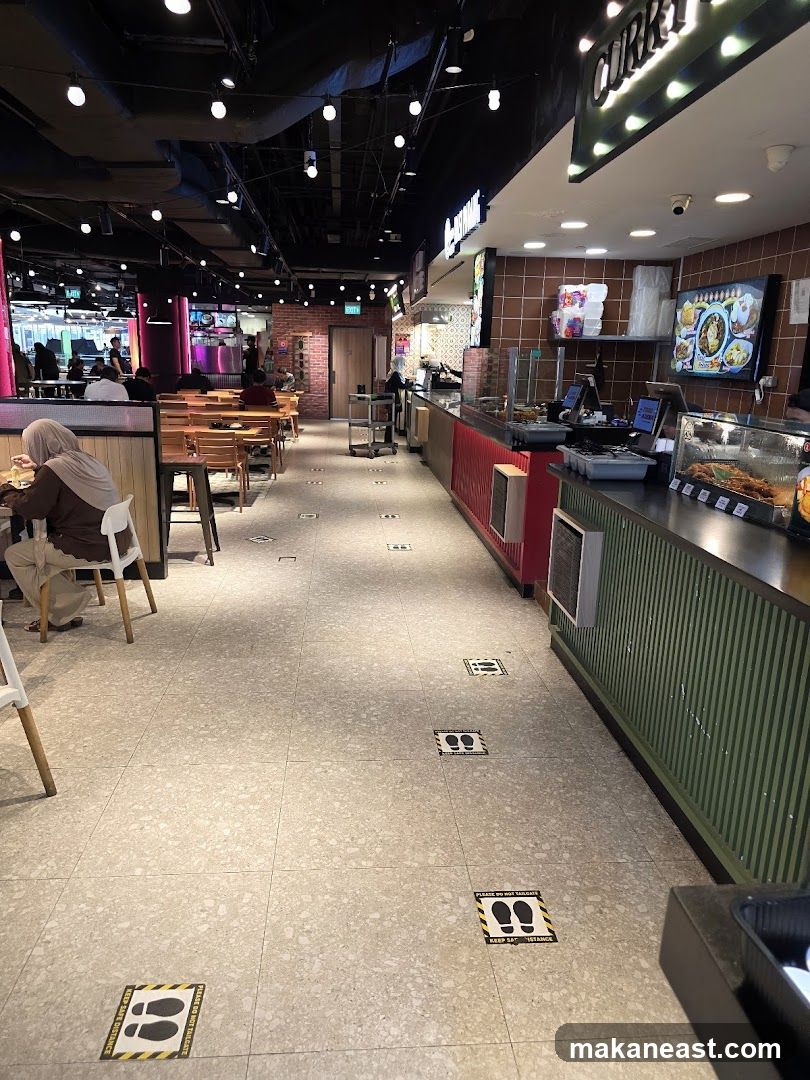 Food court with social distancing markers