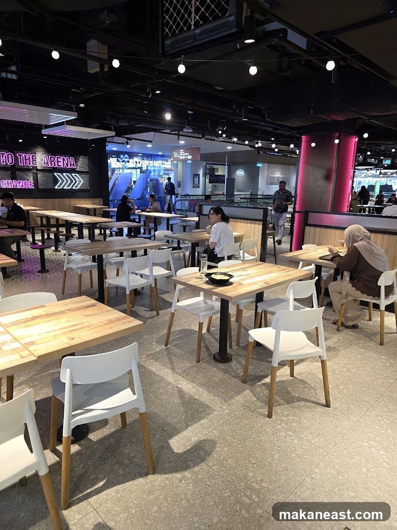 Modern Dining Area with Neon Signage