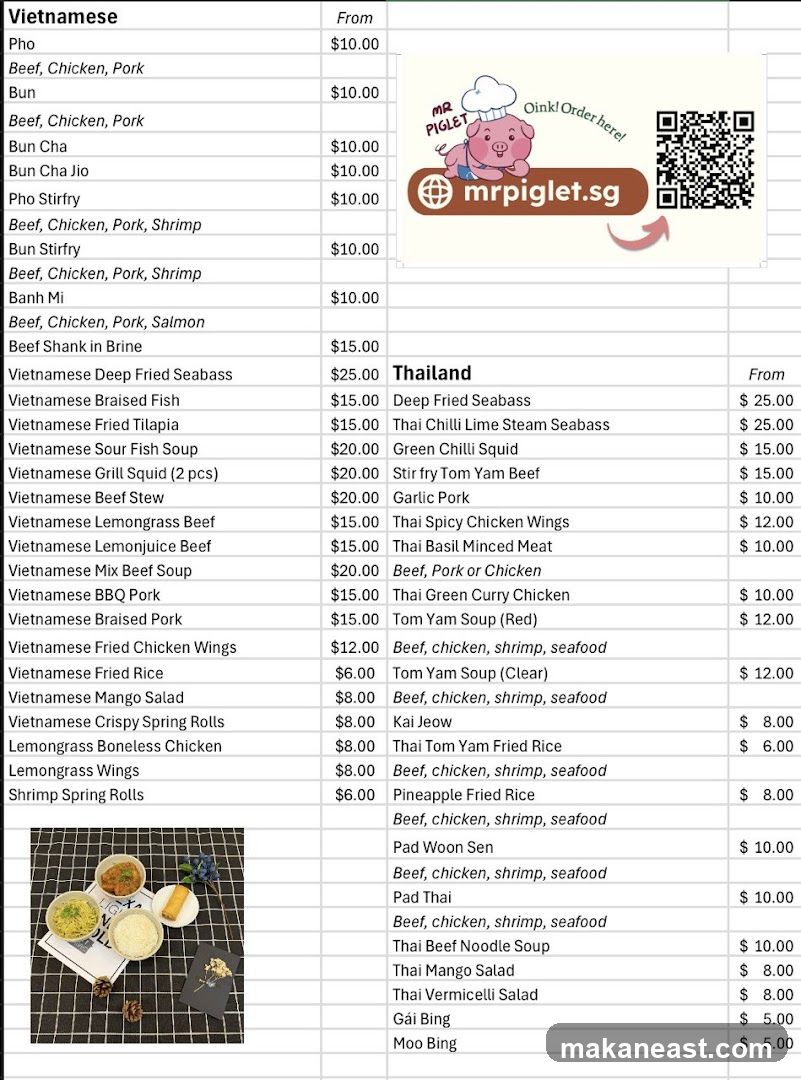 Vietnamese and Thai Menu