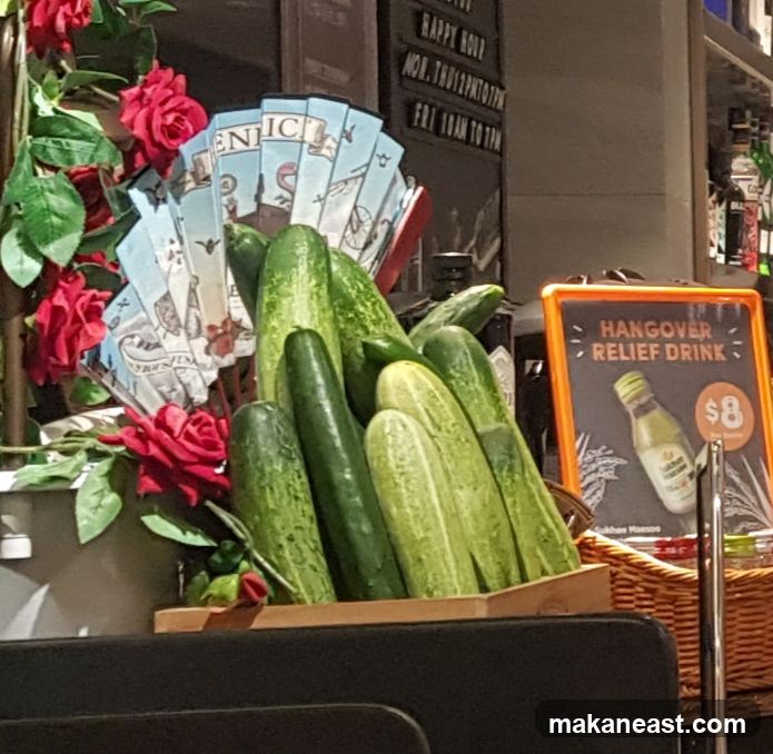 Cucumbers and Hangover Relief Drink Display