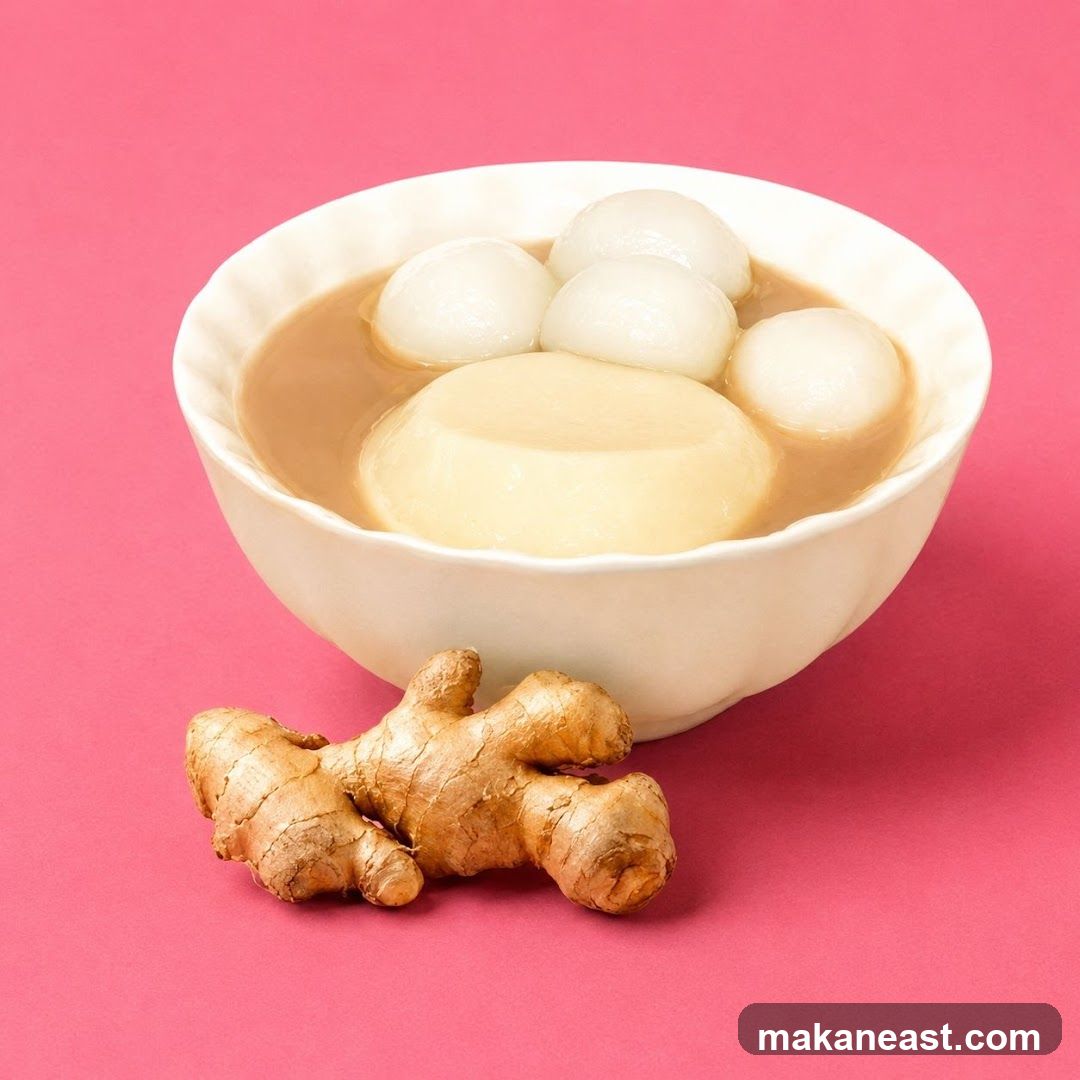 Ginger Soup with Tofu Pudding and Tangyuan