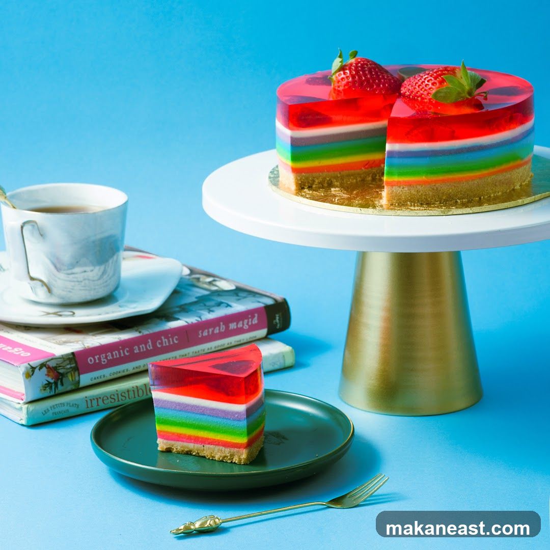 Rainbow Jelly Cake with Strawberries