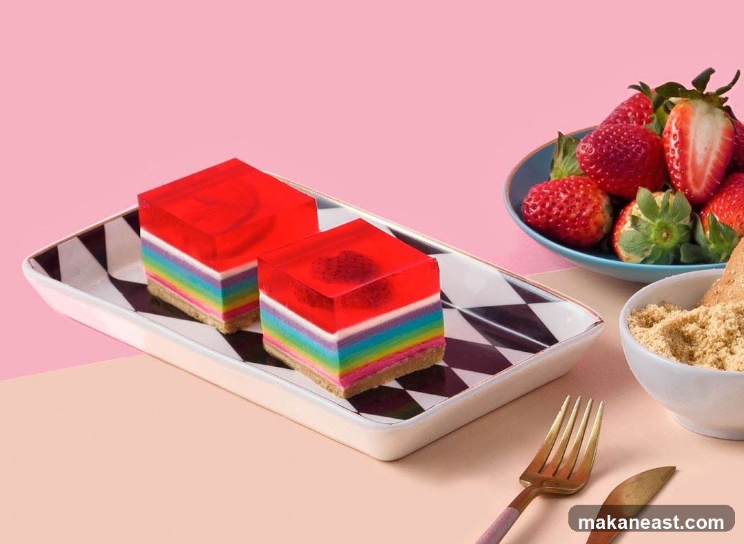 Rainbow Jelly Cakes with Strawberries