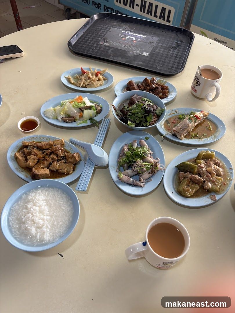 Table with various dishes and drinks