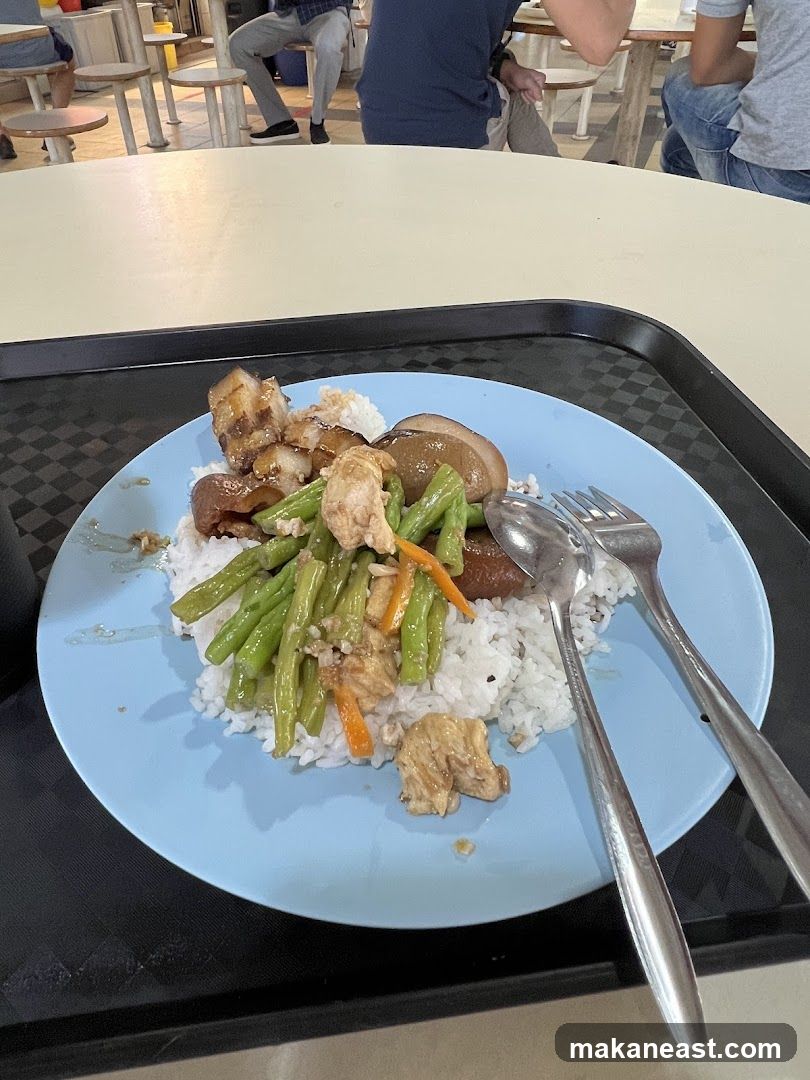 Plate of Food with Rice and Stir-fried Vegetables