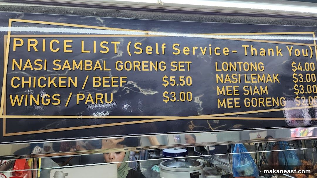 A price list for self-service food items.
