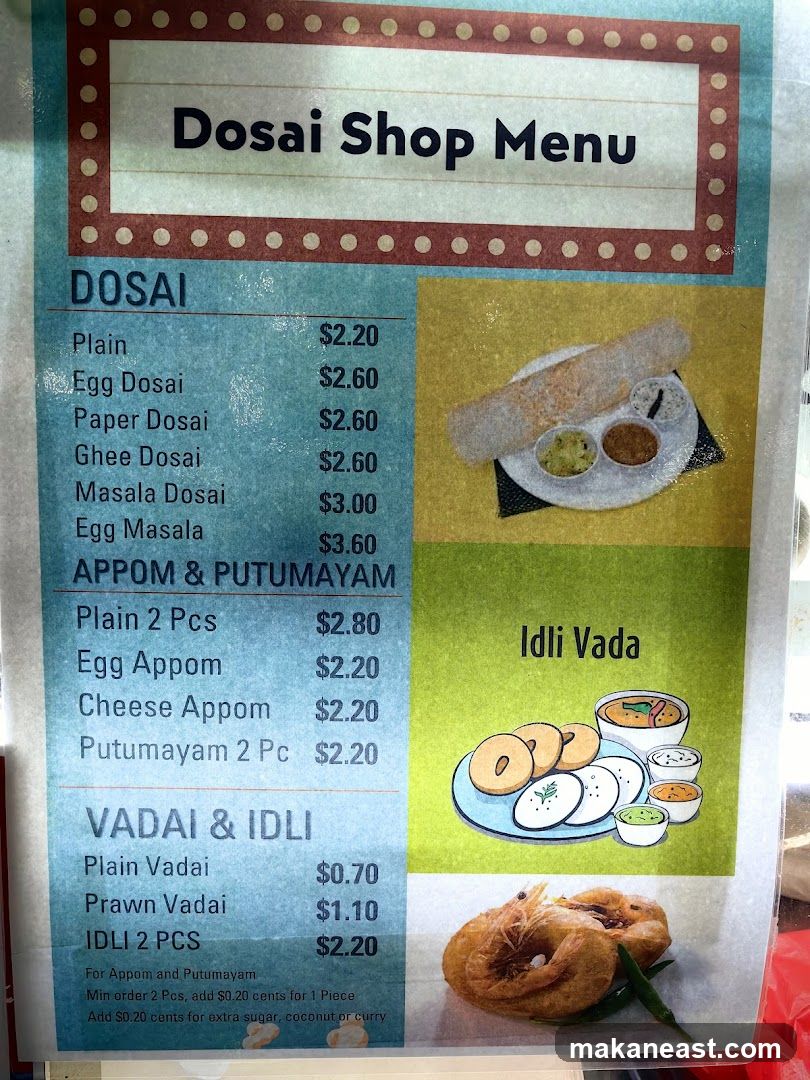 Dosai Shop Menu