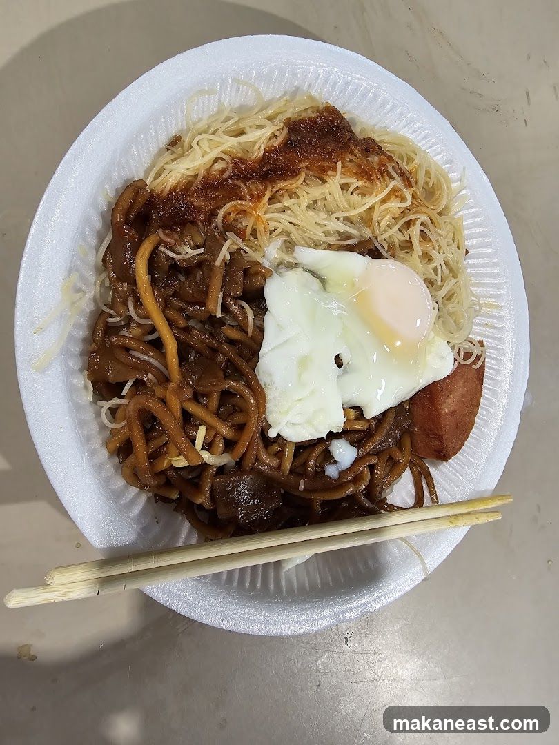 Noodles with Fried Egg and Sausage