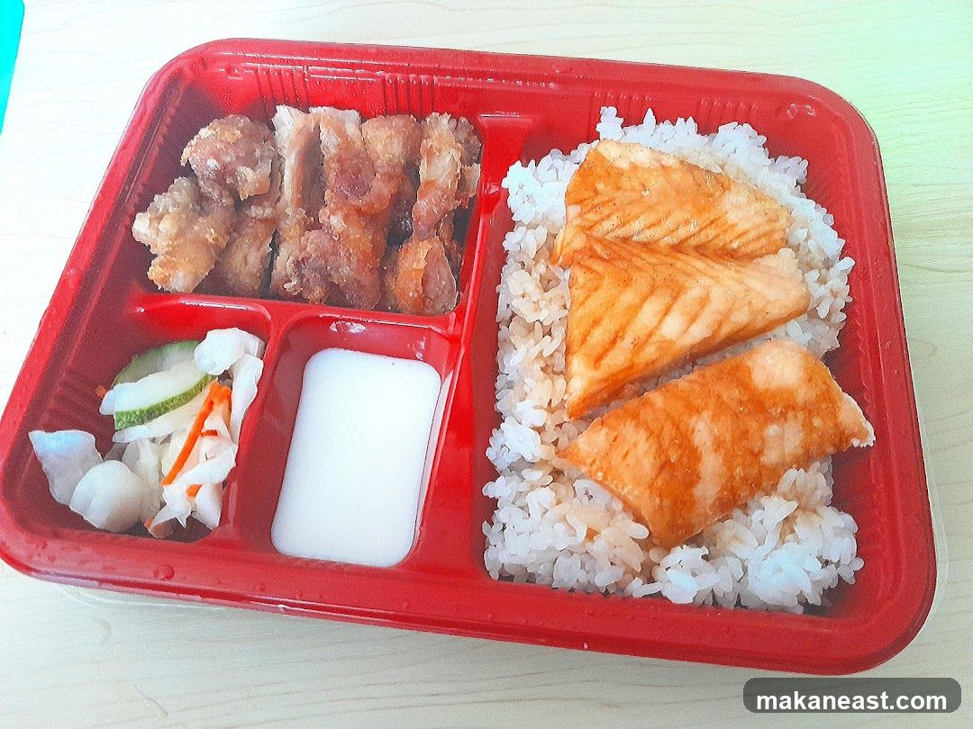 Bento Box with Salmon and Fried Chicken