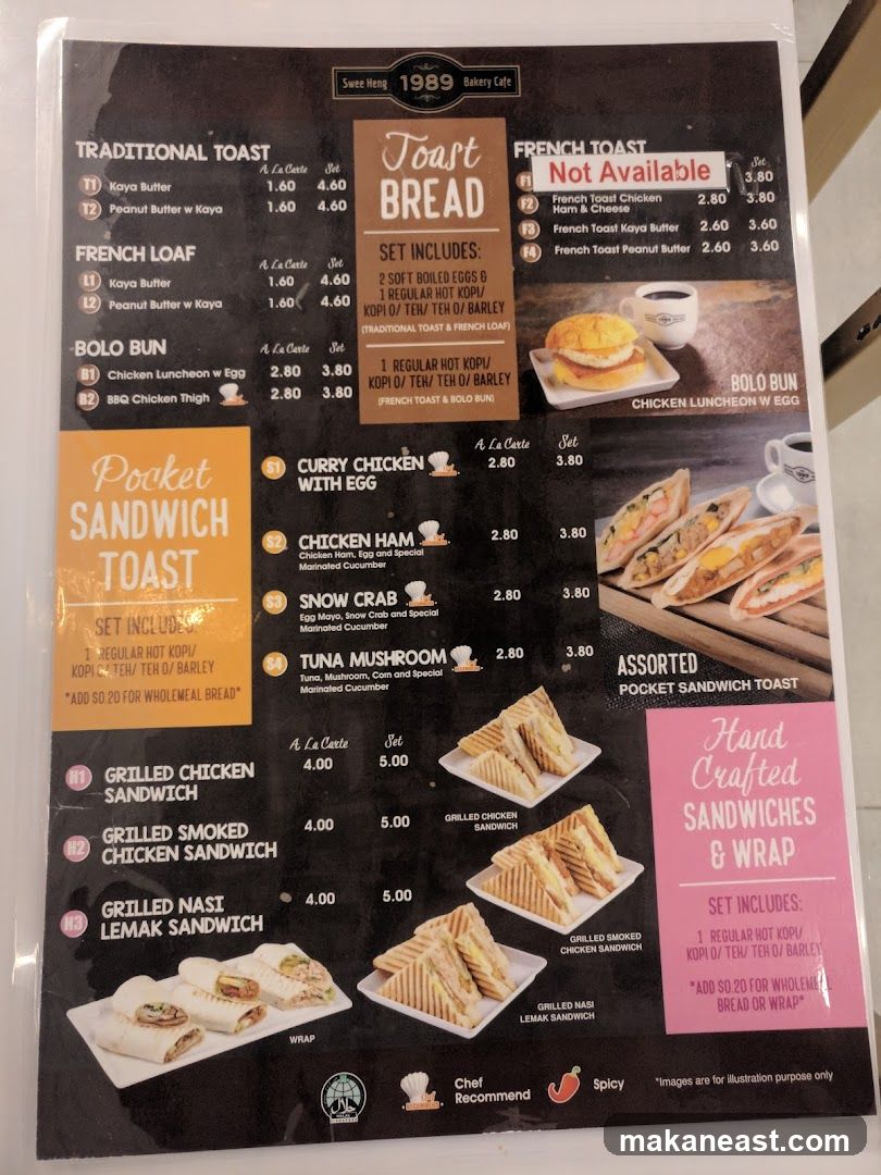 Swee Heng 1989 Bakery Cafe Menu