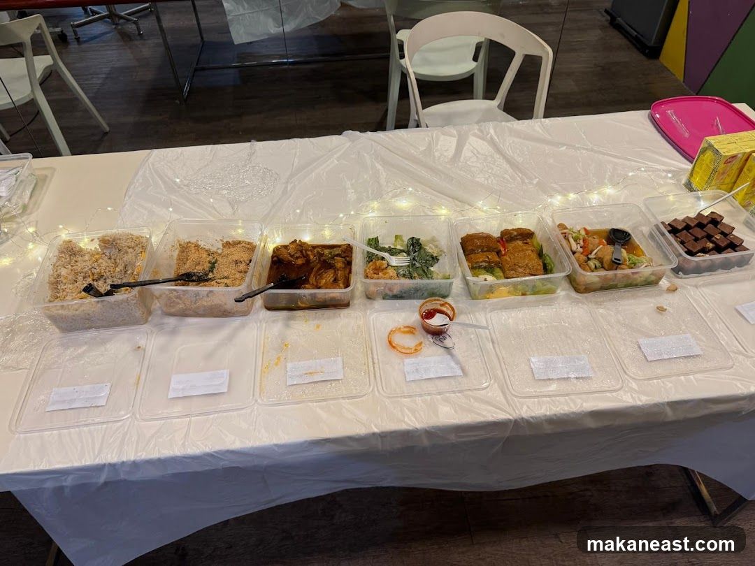 Buffet Table with Food Containers