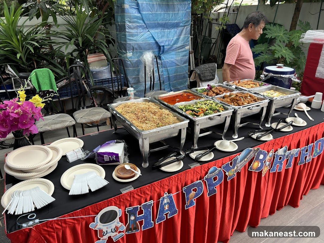 Buffet Table with Food and Decorations