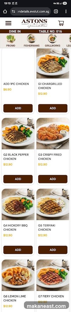 Astons Specialities Menu