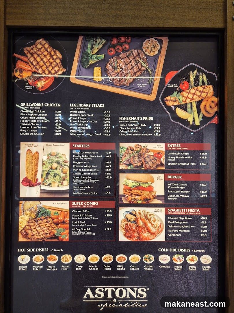 Aston's Specialities Menu