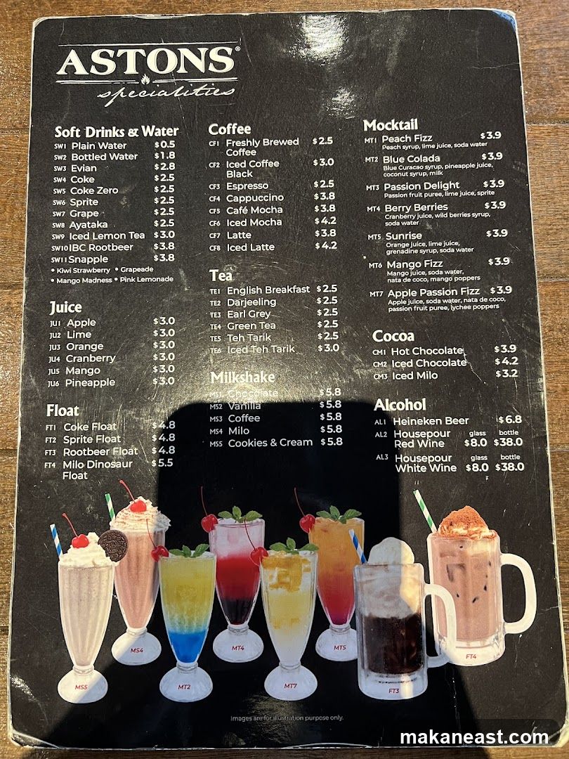ASTONS Specialities Menu