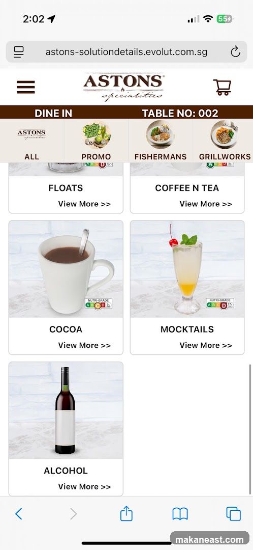 ASTONS Specialities Menu