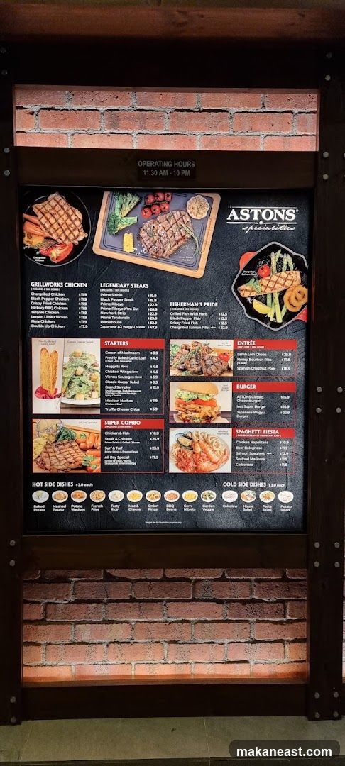 Aston's Specialities Menu