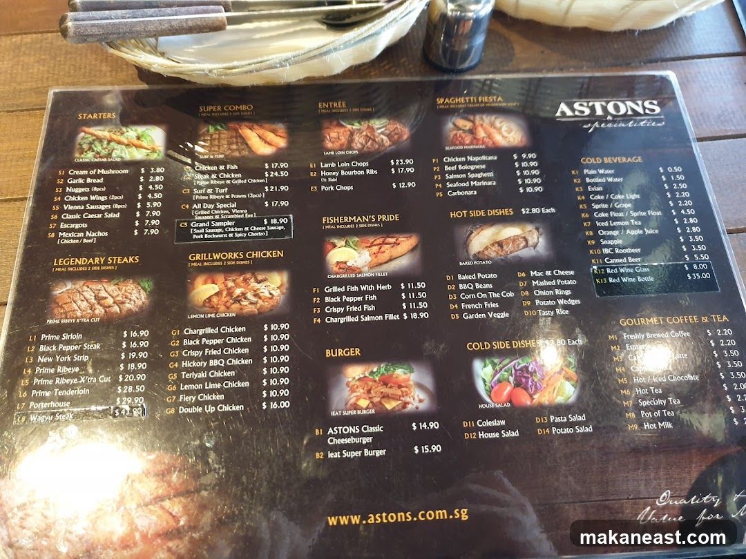 ASTONS Specialties Menu