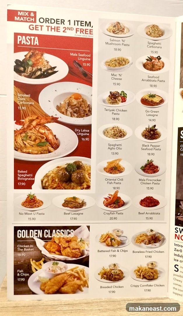 Pasta and Golden Classics Menu