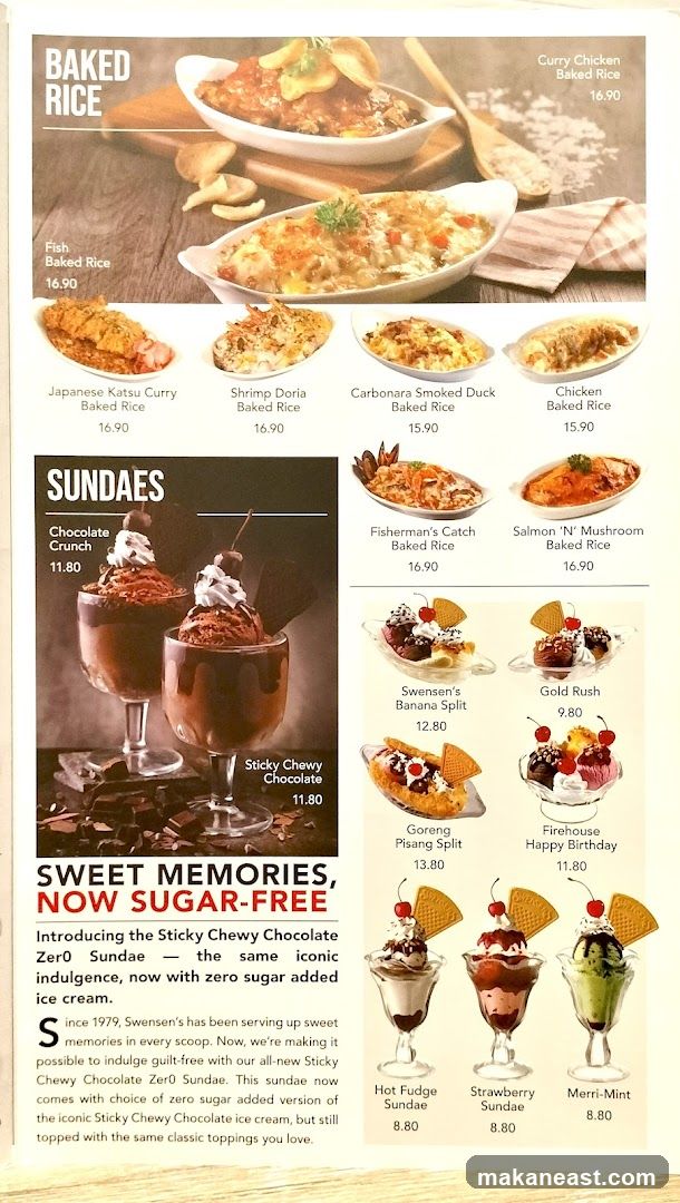 Baked Rice and Sundaes Menu