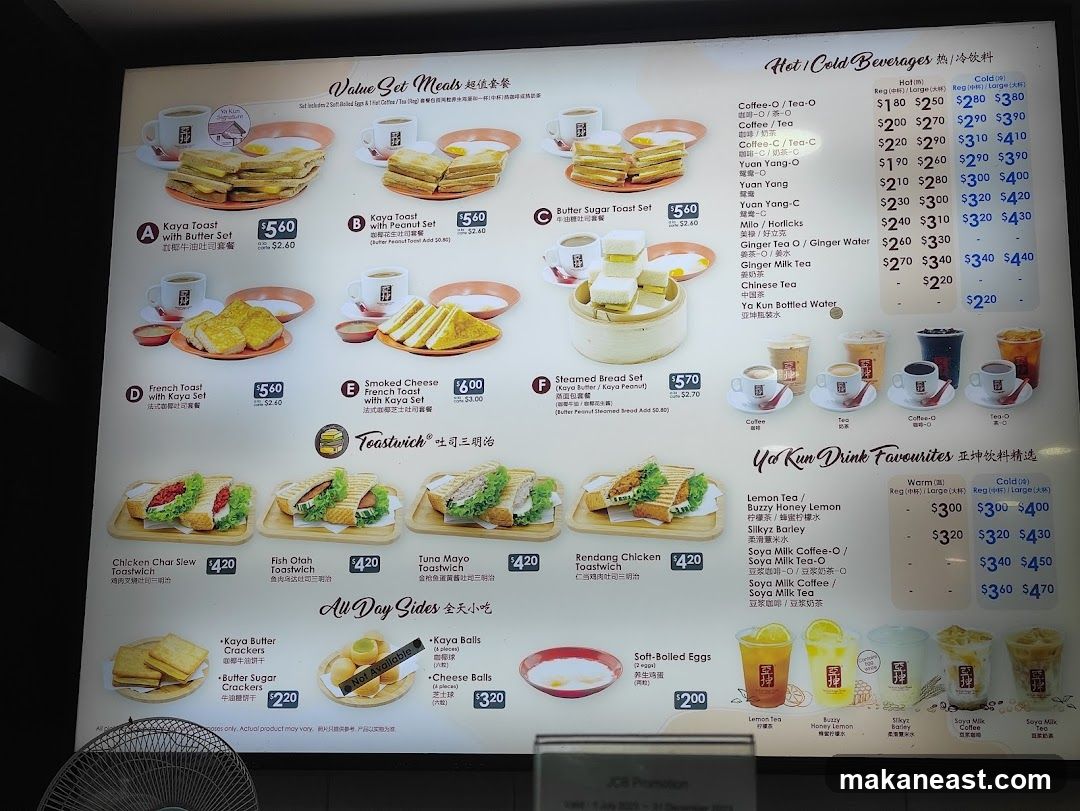 Ya Kun Value Set Meals and Beverages
