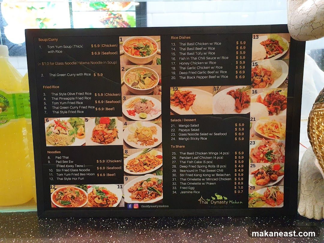 Thai Dynasty Makan Menu