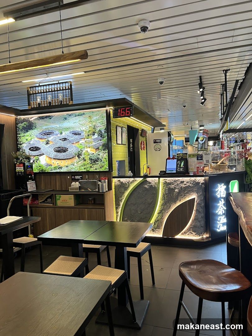 Tea shop interior with seating and counter