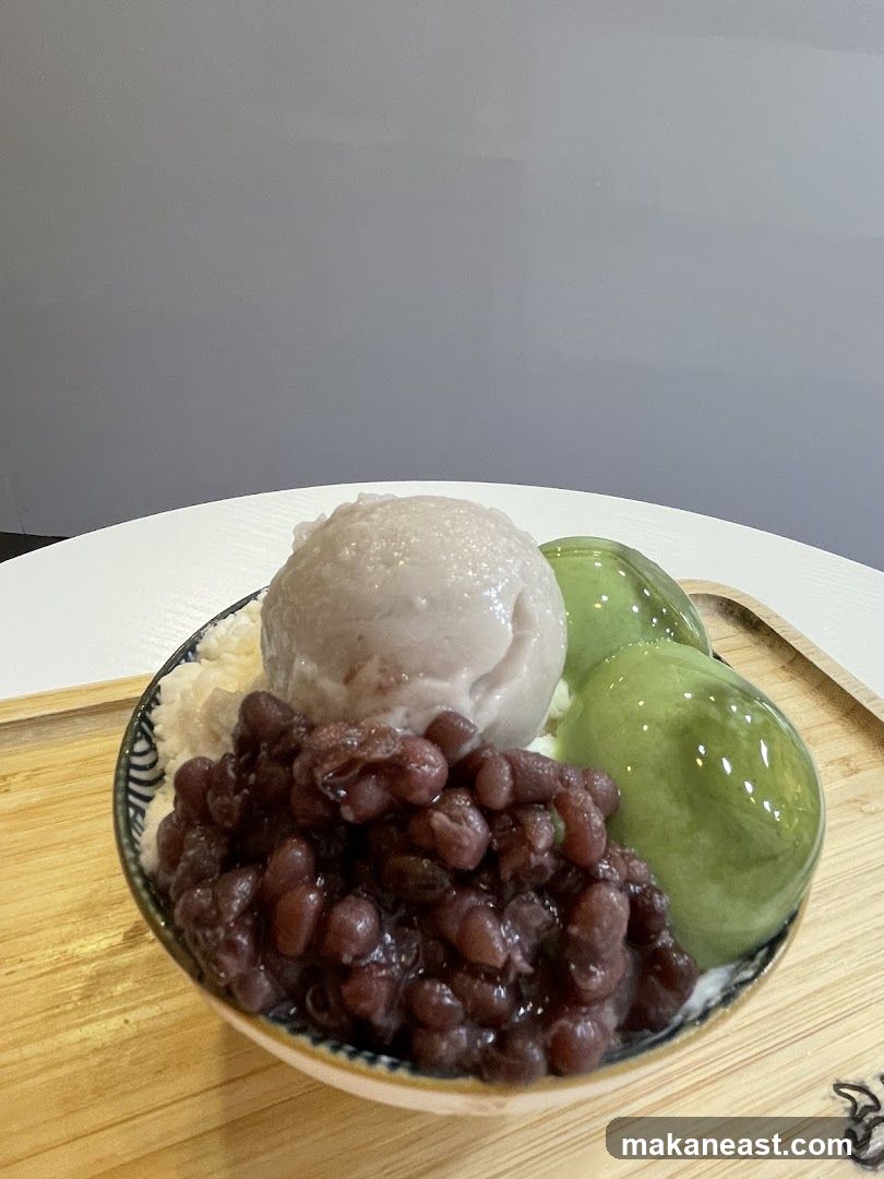 Taro Shaved Ice with Red Beans and Mochi