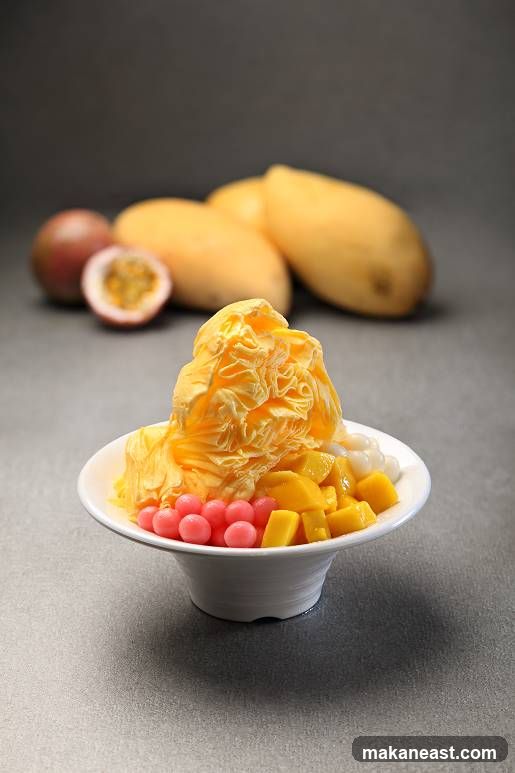 Mango Shaved Ice with Passion Fruit and Tapioca Pearls
