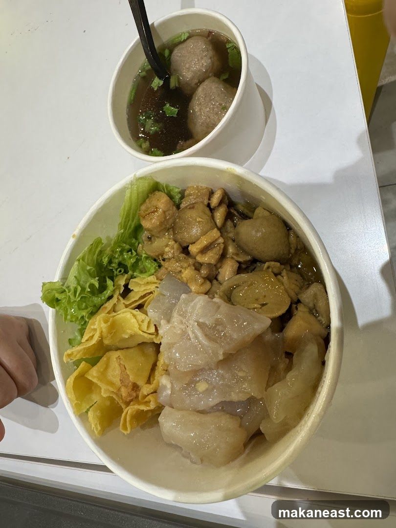 Noodle Soup with Meatballs and Toppings
