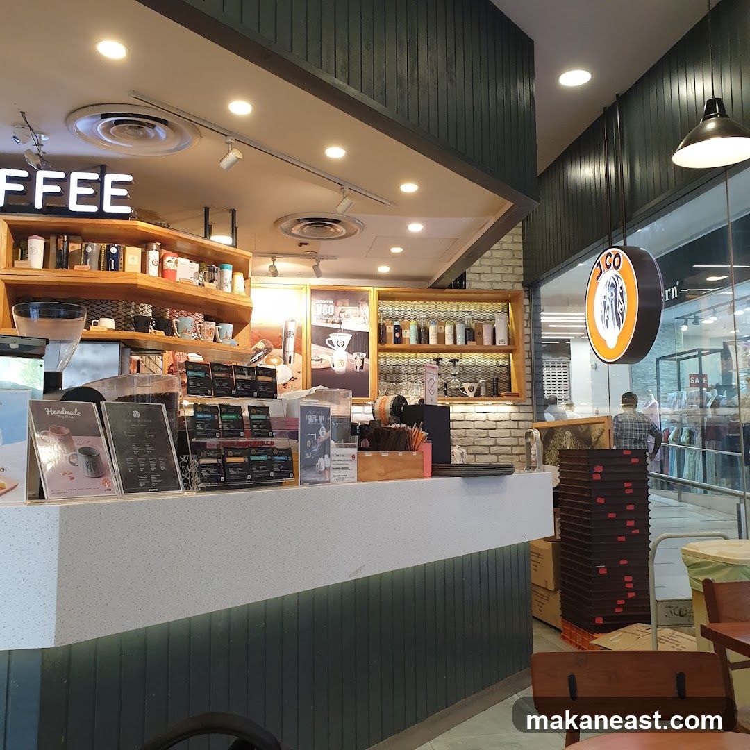 Coffee shop counter with merchandise