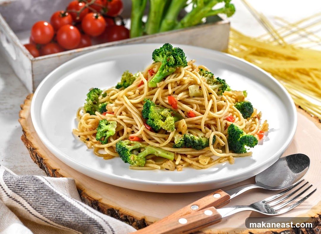 Spaghetti with Broccoli and Red Peppers