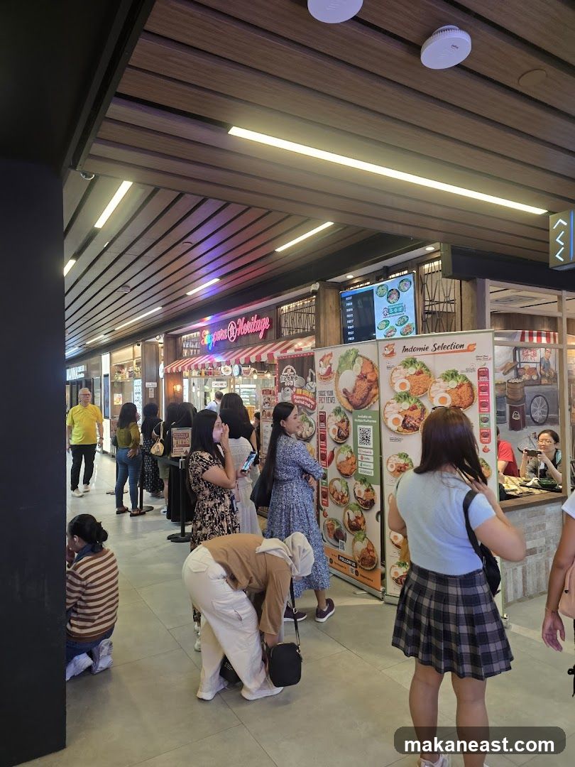 Food court with people queuing