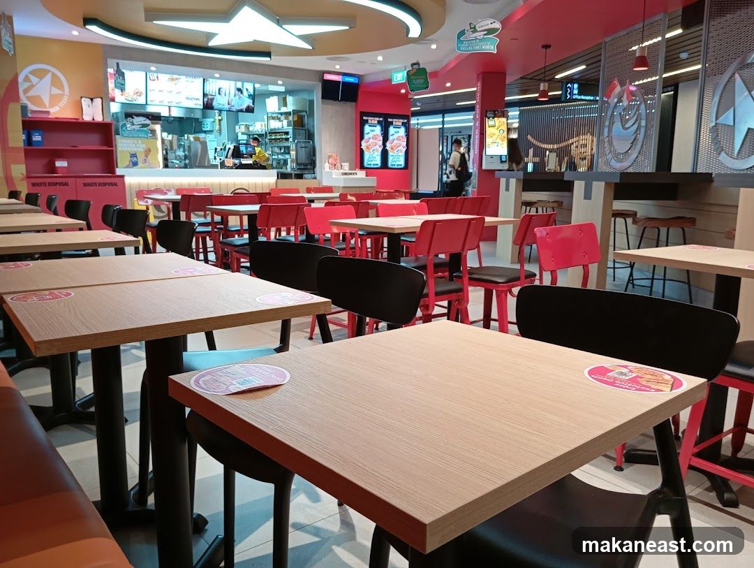 Restaurant Interior with Red and Black Seating
