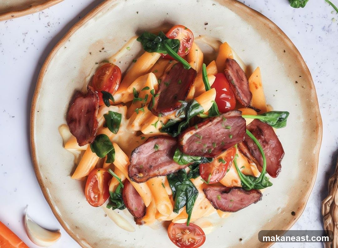Penne Pasta with Duck and Tomatoes