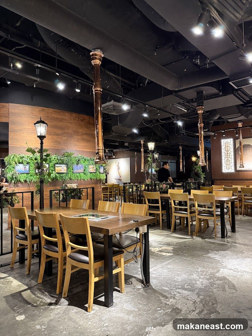 Restaurant Interior with Tables and Grills
