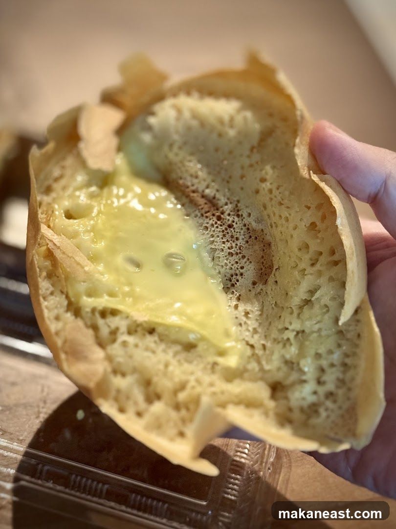 Close-up of a sweet crepe with melted butter
