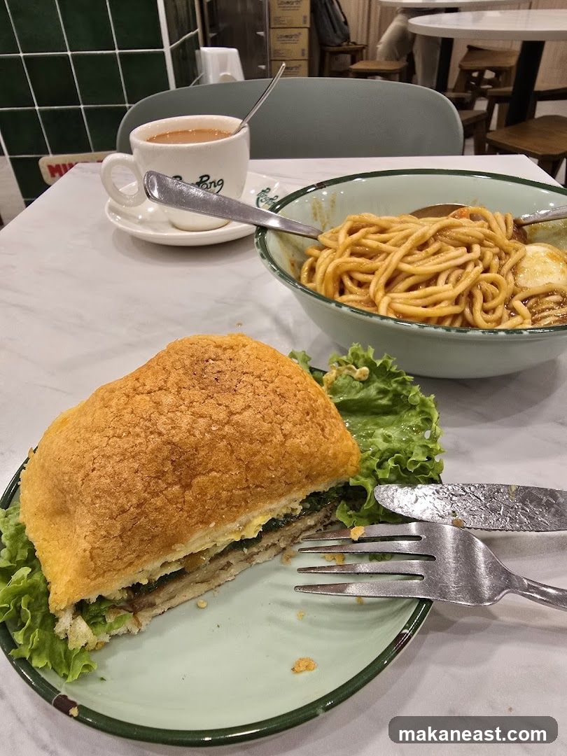 Meal with Noodles and Sandwich
