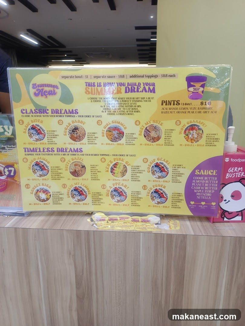Summer Açai Menu