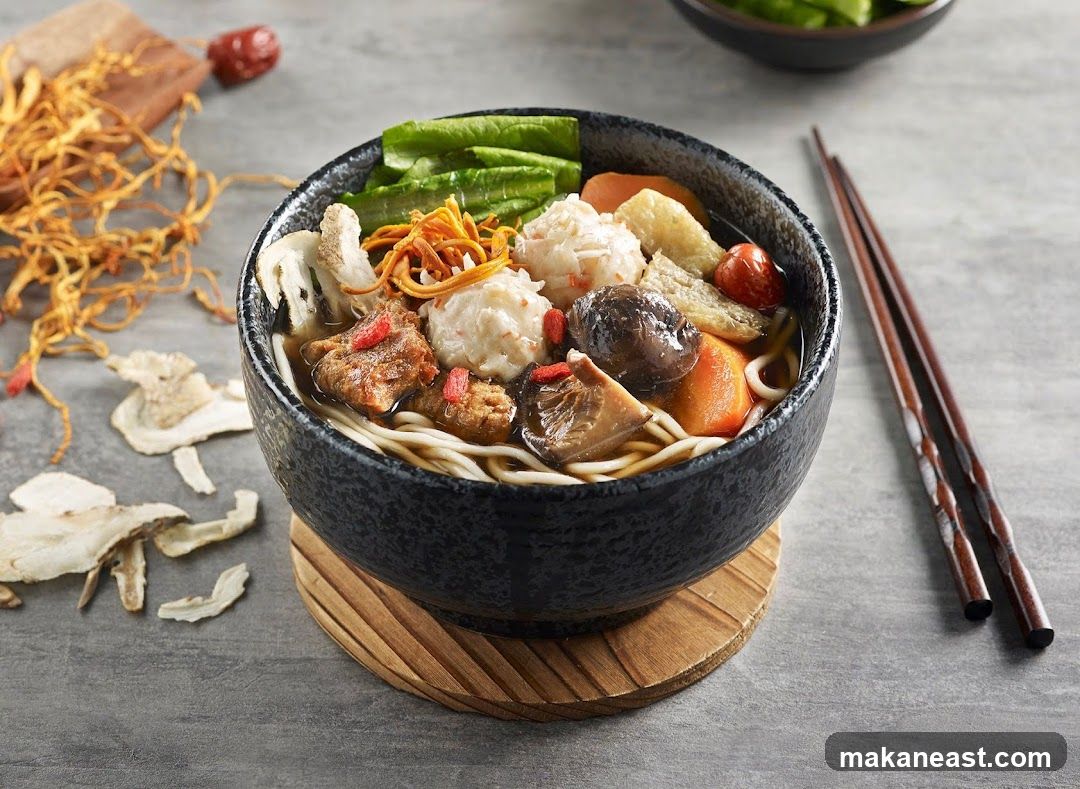 Noodle Soup with Meatballs and Vegetables
