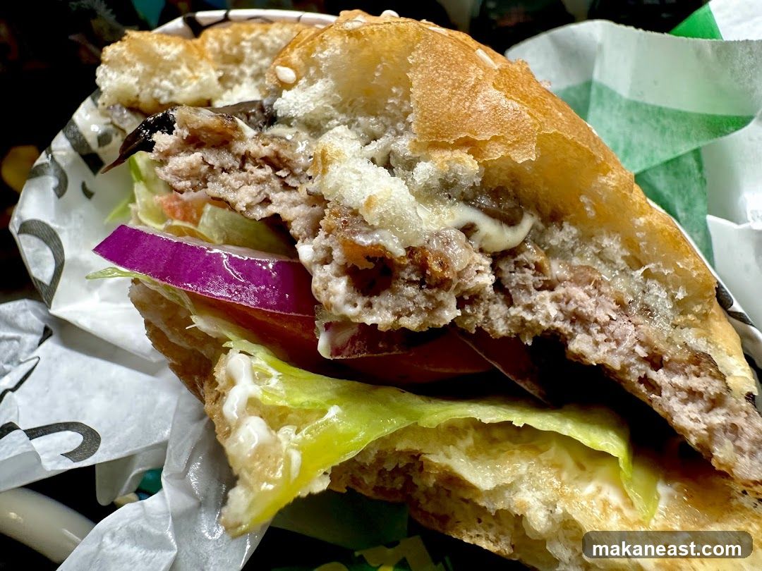Close-up of a half-eaten burger