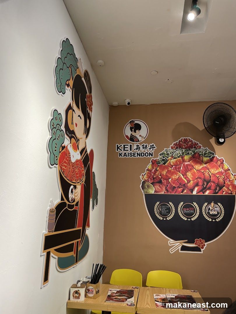 Restaurant Interior with Japanese Art and Food Display