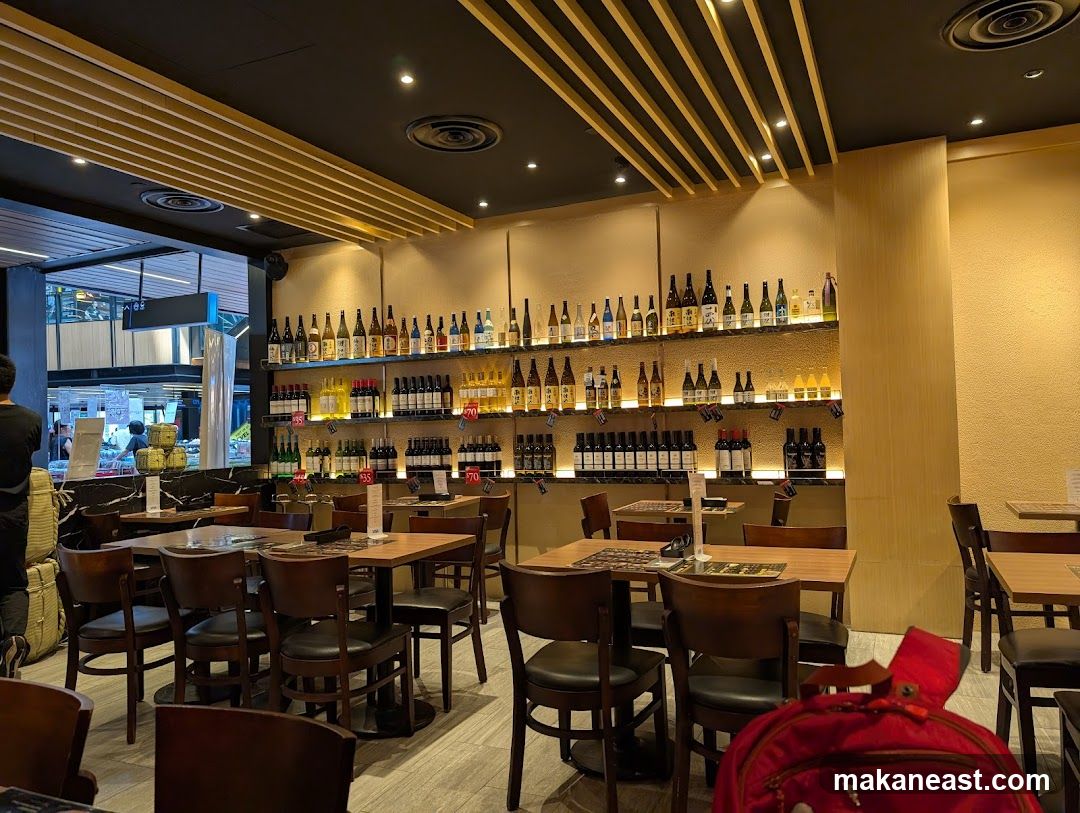 Restaurant Interior with Shelves of Bottles